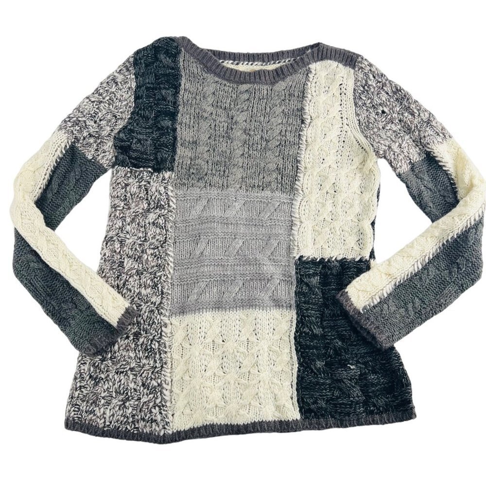 Bob‎ Timberlake Gray White Blended Color Block Pullover Sweater Medium Patchwork